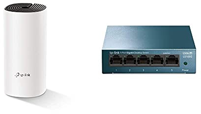 TP-Link Deco WiFi Mesh performant Deco M4, Boitier Additionnel, Couverture WiFi de 140㎡ Supplémentaires, 2 Gigabit Ethernet Ports & Switch Ethernet Gigabit 5 Ports RJ45 Metallique 10/100/1000 Mbps