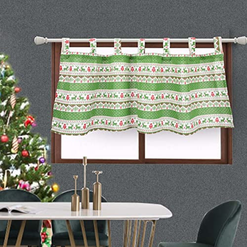 Weihnachten Vorhang Mit Schlaufen Modern Bedruckte Bistrogardine Scheibengardine Deko Für Die Küche Zu Weihnachten,Leinenmaterial Scheibengardine Landhausstil B,W137*H61CM