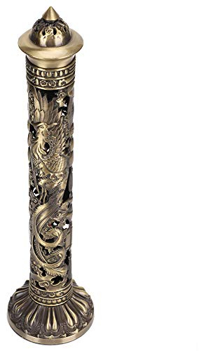 Weihrauchbrenner Bronze, Räuchergefäß Vertikaler Tone Dragon Phoenix Relief mit Räucherstecker für Craft Ornaments Tea Room Decoration Buddhistisches 28,3cm