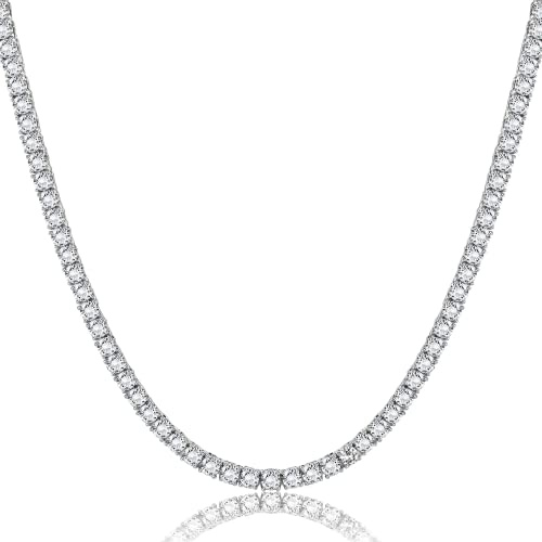 Roheafer Diamond Chain Tennis Necklace for Women Men Silver/Gold 4MM/5MM Cubic Zirconia Chain Necklace 18K White Gold Plated Iced Out Hip Hop Choker Necklace Jewellery Gifts