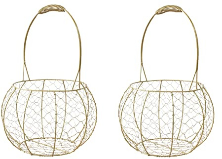 Ercheng 2 Stück goldene Laternen, Blumenmädchen-Körbe, Metall-Hochzeitskorb mit Griff, Metallkorb für die Aufbewahrung von Eiern, Vintage-Metallkörbe für Dekoration
