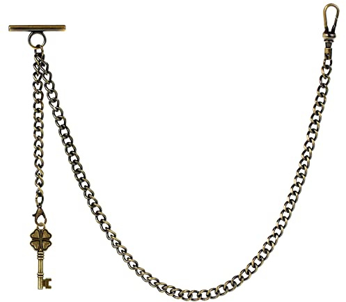 ZTA Albert Chaîne de montre de poche pour homme avec pendentif en forme de clé d'amour avec fermoir pivotant en T, bronze, Rétro