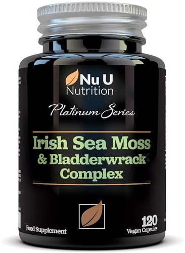 Irish Sea Moss & Bladderwrack Complex 7200mg - 120 High Strength Capsules - Rich in Iodine - Natural Source of 92 Vitamins & Minerals - Wild Harvested Vegan Seamoss - Made in the UK - Nu U Nutrition