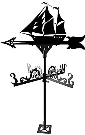 Girouette Bateau Pirate Classique Voilier Girouette Cuirassé Girouette Métal Girouette Girouette Jardin Patio Cour Ornement Décoration Girouette Artisanat (Couleur: Vertical) (Horizontal)