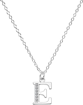 Kraven S925 Silver Initial Necklace Charm Necklace, Dainty Cubic Zirconia Letter Dainty Necklaces Jewelry Birthday Gifts for Women Girls (E)
