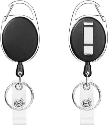 suokoun 2 Stück Schlüsselanhänger Ausziehbar, einziehbarer Ausweishalter mit Karabiner, Gürtelclip und Schlüsselring, Ausweishalter für Ausweis, Name, Schlüsselanhänger