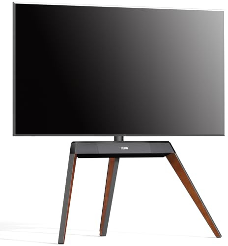 FITUEYES TV Ständer im Staffelei-Design, für 55–78 Zoll, bis 45 KG, Walnuss | TV Stand im Staffelei-Design, Höhenverstellbar & Schwenkbar, mit Kabelmanagement, für Wohn- und Arbeitsbereiche