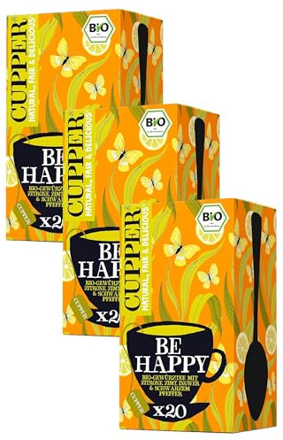 Cupper Be Happy Bio-Gewürztee mit Zitrone, Zimt, Ingwer und Schwarzem Pfeffer, 40 g, 20 Stück (3er Pack)