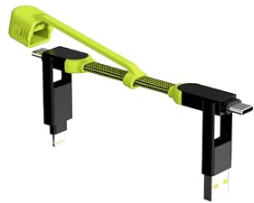 Rolling Square inCharge XL Pocket - USB C Ladekabel, Lightning-Kabel für Smartphone, Universalkabel, Ladegerät 6 in 1, ultraschnelles Aufladen, USB 100 W, 15 cm, Schwarz/Lime