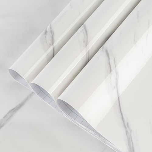 TOTIO Vit marmor tapet 80 cm x 8 m överdimensionerad självhäftande tapet självhäftande folie möbelfolie elfenbenvitt marmormönster glänsande vattentät möbeldekal självhäftande tapet i granitutseende