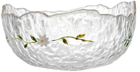 MAGICLULU Daisy Glass Fruit Serving Bowl 3.15 Inch Hand-Painted Hammered Texture Decorative Salad Container for Fresh Fruit Dessert Snack and Home Dining
