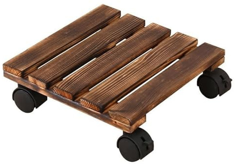 TopHomer Plant Caddy with 4 Wheels, 12 Inch Square Wooden Plant Stand Rolling Plant Pot Trolley with Metal Lockable Casters for Large Plant Pot Flower Pot Patio