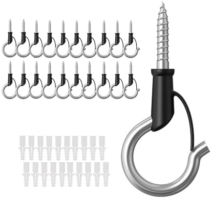 ieron Q-Hanger - Ganci a vite con tasselli per strisce di luci a LED, decorazione da appendere per interni ed esterni, colore argento, metallo, 20 pezzi