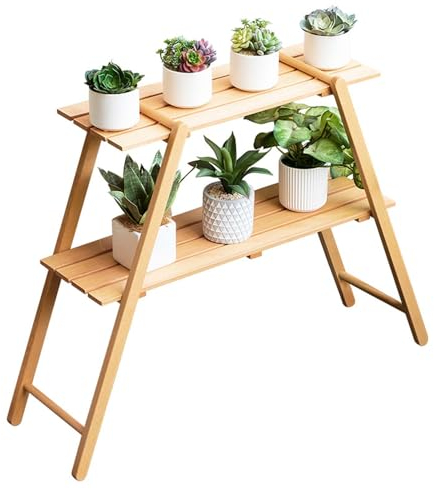 HUHJYUGE Pflanzentreppe 2 Ebenen, Blumentreppe Outdoor Holz, Pflanzenständer Holz Garten, Blumenregal Außen Wetterfest, Pflanzenregal Balkon Hoch, Blumentreppe Balkon Draußen