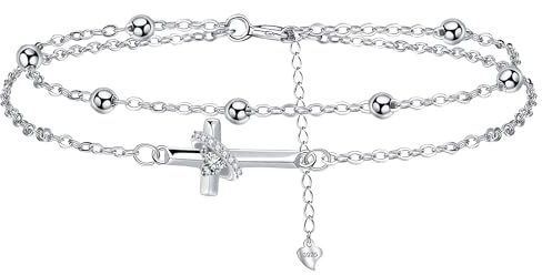 J.MUEN Bracelet Croix Religieuse Bracelet Femmes Argent Sterling 925, Classique Cadeau De Baptême pour Femme Soeur Mère Grand-Mère (17+4 cm)
