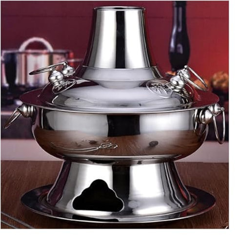 Chinese Traditional All-Copper Charcoal Hot Pot, Stainless Steel Traditional Charcoal-Heated Soup Boiler, Outdoor Cookware Picnic Stove Cooking Pot, Stew Pot Cheese Fondue for Home Restaurant Party(S