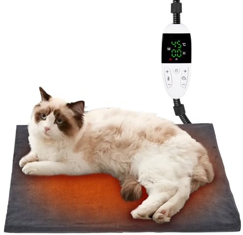 Papettly Pet Heating Pad for Cat Dog - 30℃-60℃ Adjustable Temperature Kitten Puppy Heat Pad with Timer(1-12H), Waterproof Dog Cat Heat Mat with 2m/6ft Chew Resistant Cord, 18”x18” Heated Dog Blanket