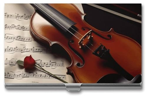 MNBVKL Visitenkarten-Box, Violinen-Notenblätter, bedruckte Visitenkartenbox, strapazierfähige Visitenkartenbox, Reise-Visitenkartenbox, grau, Einheitsgröße, modern, grau, Einheitsgröße, Zeitgenössisch