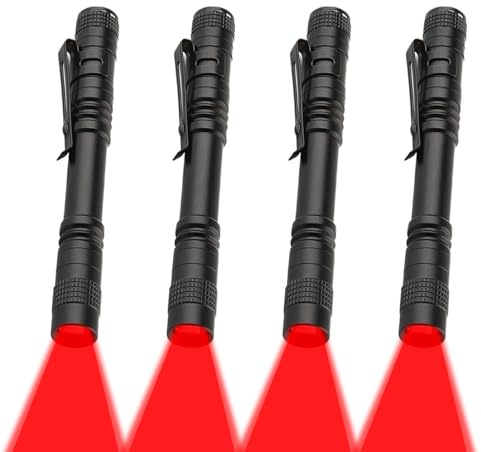 MVIOCS Lot de 4 lampes de poche à lumière rouge, lampe de poche rouge super lumineuse pour astronomie, aviation, observation nocturne et activités de plein air