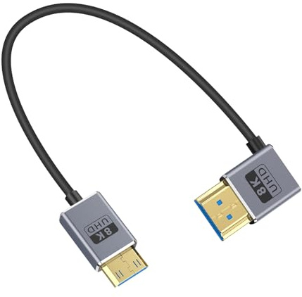 Duttek Cavo coassiale da HDMI ad angolo retto 8K, 30 cm, 48 Gbps, 8 K a 60 Hz, 4 K a 240 Hz, cavo ultra sottile mini HDMI 2.1 maschio per fotocamera, videocamera, tablet, laptop, Raspberry Pi Zero