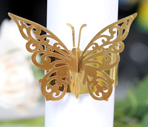 Anevous 20 Stück Schmetterlings Papier Serviettenringe, Serviettenhalter Serviettenschnallen Tischdeko für Hochzeit, Party, Abendessen, Jubiläum Geburtstag, Weihnachten,Gold
