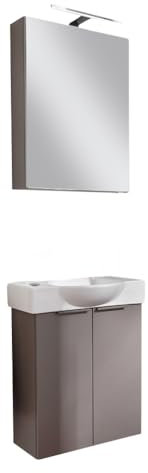 FACKELMANN SBC B.Paris Gäste WC Waschtisch Set mit Spiegelschrank 55 cm breit, Grau, Türanschlag Links – Modernes Design und Funktionalität für Ihr Badezimmer
