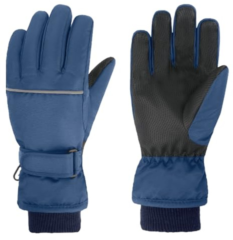 TRIWONDER Kids Ski Gloves Water Resistant Warm Fleece Winter Snow Gloves for Children Skiing Snowboarding (Navy Blue, L, 8-10 Years)