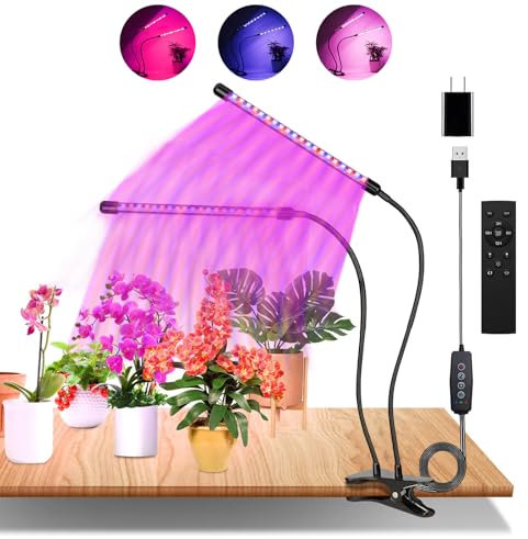 Pflanzenlicht Vollspektrum - Indoor 8W Pflanzen LED Grow Lampe, High PPFD Grow Lights für Blumen, Gemüse, Hydroponik, Vollspektrum-Pflanzenlicht mit Timer, 10 Stufen Dimmbar mit Memory-Funktion