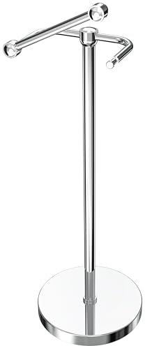 WZRUA Chrome Toilet Paper Holder Stand, Chrome Toilet Paper Holder Free Standing, Post Pivoting Design & Stable Weighted Base SUS304 Stainless Steel for Bathroom（Round Base）