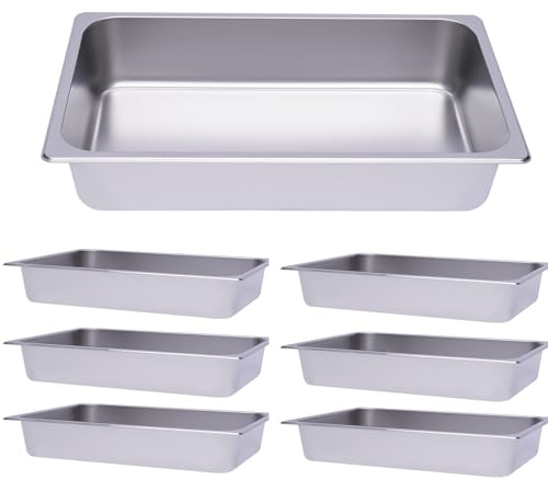 VonVVer 1/1 gastronormbehållare rostfritt stål 6 stycken – 53 x 33 x 10 cm matbehållare 0,7 mm kommersiell varmhållningsbehållare stapelbar hotellpanna bord matpanna för mat, tårtor