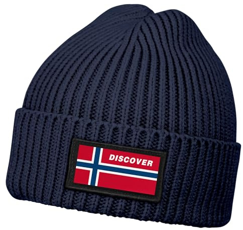 Neverless® Herren Beanie Wintermütze mit Patch Norwegen Flagge Aufdruck Print Strickmütze Männer Rippstrick