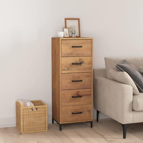 Iiaky Kommode 42x35x110 cm Schubladenschrank Beistellschrank Kommoden Schubladenkommode Massivholz Kiefer Recycelt
