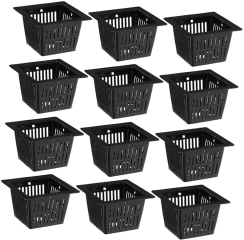 YARNOW 12Pcs Square Hydroponic Basket Mesh Net Cups Slotted Planting Basket for Hydroponics Aquaponics Orchids Garden and Balcony Water Culture 2.24 X 2.24 X 1.46In