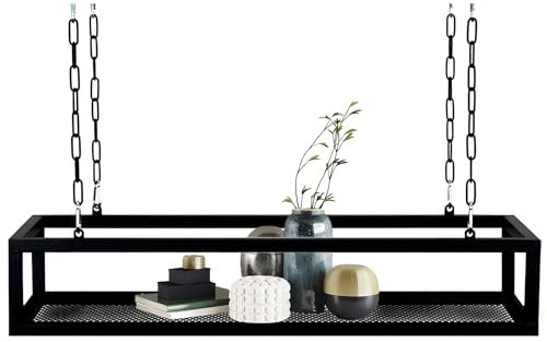 Metal Iron Wine Shelf with Chain for Restaurant Kitchen Bar Ceiling Mounted Shelves for Hanging Plants Flower Stand and Decorative Display Storage Stand