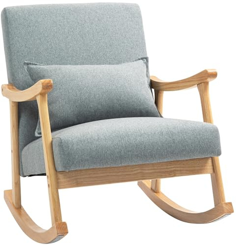 HOMCOM Silla Mecedora Moderna Mecedora para Lactancia con Cojín Lumbar Respaldo Amplio y Base de Madera Carga 120 kg Sillón Relax para Salón Dormitorio Gris Claro