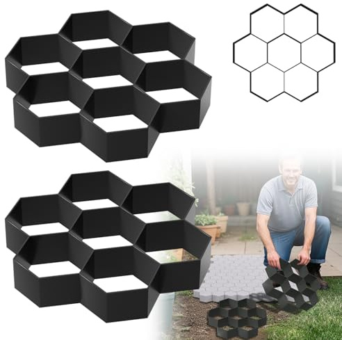 UISEBRT Ladrillos de adoquines, forma hexagonal, molde de hormigón, molde de adoquines para bricolaje para hormigón, cemento, para manualidades, jardín, senderos, personas, 29 x 28 x 4,4 cm, 2 piezas