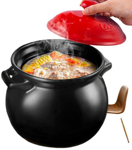 casserole, Clay Casserole Pot Terracotta Soup Pot Small Casserole Dishes with Lids Clay Pot, Sturdy Sauces Soup Pot Ceramic Stone Casseroles(2.5L)