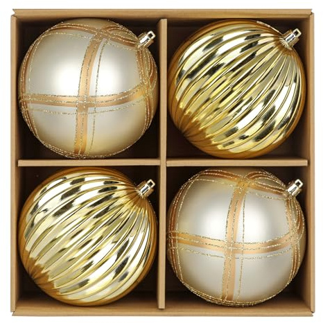 Ø12cm 4er Set Weihnachtskugeln Große Glänzender Christbaumschmuck Weihnachtsdeko mit Geschenkpaket Aufhänger Weihnachtsbaumschmuck Sekt Weihnachtsbaum Dekoration Set für Weihnachtsbaum