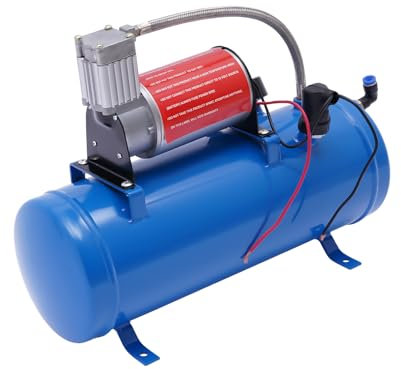 Kompressor,DC 12V Air Compressor,Luftkompressor Werkstatt,Luftkompressor,mit 6L Tank,100PSI Train Luft Horn Kit,38 × 14 × 30 cm,In Autoreifen,Automobilmotoren,Fahrräder,Bälle,Spielzeug