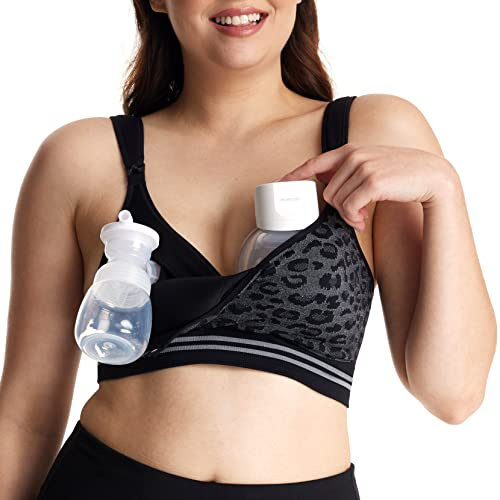 momcozy Soutien-Gorge de maternité 4 en 1 sans Coutures, Fermeture CozyFitClasp, Soutien-Gorge d'allaitement et de Soutien pour Tire-Lait, Motif léopard Noir, L