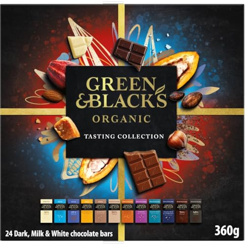 Green & Black's Organic Tasting Collection, Box of 24 Miniature Bars, 360 g | Curated Selection of Vegetarian Chocolate Bars, Individually Wrapped for Freshness in a Luxurious Gift Box