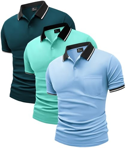 JACKETOWN 3er Pack Poloshirt Herren Kurzarm Atmungsaktiv Poloshirt Leichtes Golf Polohemd Set Arbeit Polo T Shirt mit Brusttasche