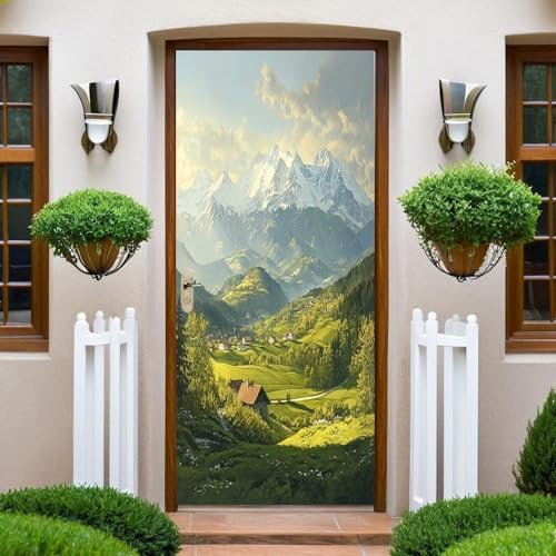 Türtapete Selbstklebend 77x200 cm Berge Alpen Türaufkleber Türfolie Türposter Vinyl Aufkleber, für Schlafzimmer Badezimmer Küche Büro Abnehmbare Türdekoration