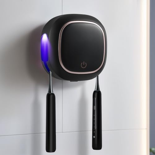 UV Zahnbürstenhalter Wand, Zahnbürstenhalter Elektrische mit Sterilisator, Zahnputzbecherhalter Ohne Bohren mit 2 Zahnbürstenschlitzen für Schlafzimmer, Hotel, Badezimmer