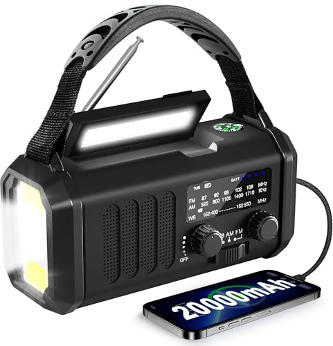NOAA Emergency Radio NOAA Weather Radio Hand Crank & Solar Charging 20,000 mAh/74000 mWh with AM FM Rechargeable Battery Built-in Torch Reading Light & SOS AM/FM & Portable for Camping & Emergencies