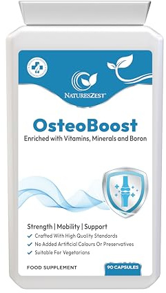 OsteoBoost Bone Support Supplement – 90 Vegan Capsules - Calcium, Vitamin D3, K2, Magnesium, Zinc, Boron for Strong Bones, Mobility & Joint Health | Gluten Free, Made in UK | 45 Days Supply