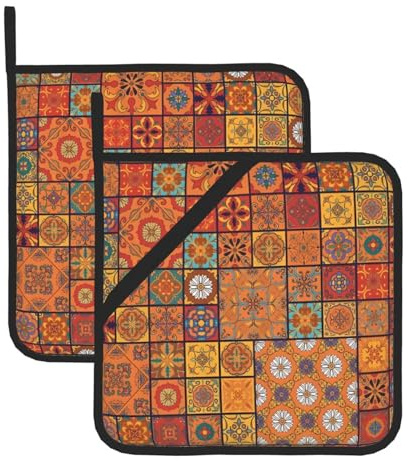 Set di presine con stampa geometrica marocchina, presine resistenti al calore, confezione da 2 guanti da cucina per forno, barbecue, microonde