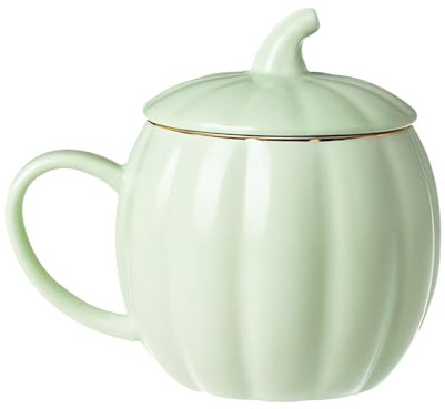 Tasse de Cītrouille d'Halloween - Tasse à Café en Céramique en Forme de Cītrouille | Mug Automne Mignonne avec Couvercle pour The, Petit Déjeuner, Café | Idée Cadeau Originål pour Thanksgiving & Fêtes