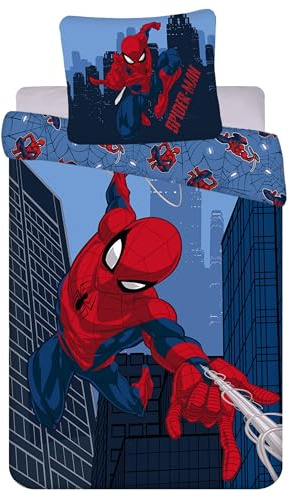 Marvel Spiderman Bleu Marine RÉVERSIBLE, literie pour Enfants avec Fermeture éclair, 100% Coton 160x200+70x80 cm Oeko-TEX (C)