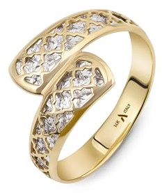 Amberta Anillo en Oro Macizo de 9 o 14 Quilates para Mujer | Anillo de Oro Auténtico Corte Diamante Espiral Filigrana | Regalo para Ella